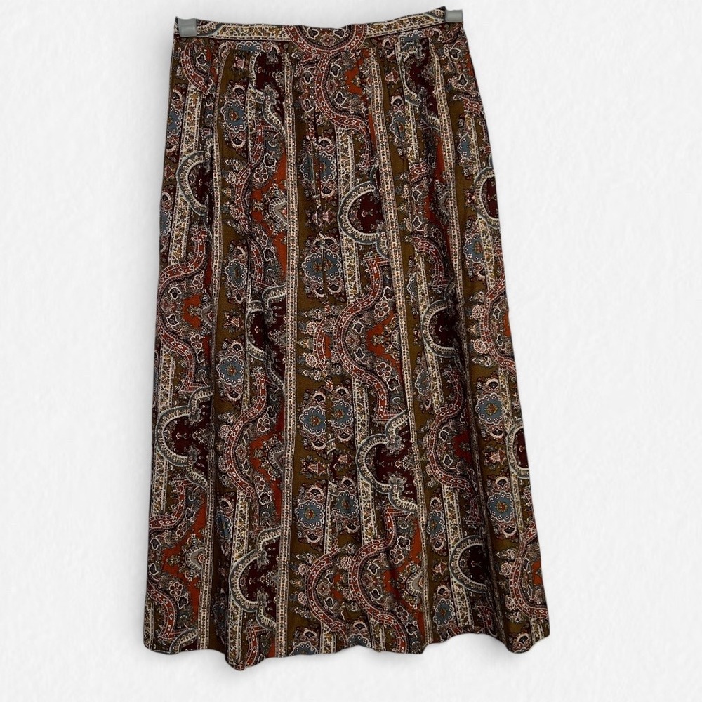 Vintage Feelin Jazzie Paisley Midi Skirt Brown Rust ILGWU USA 26" Size 14 Boho‎